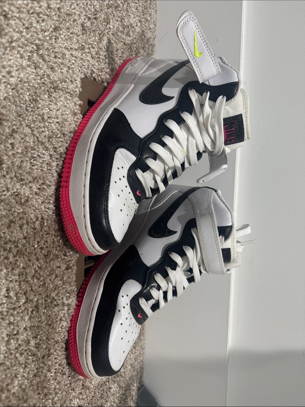 Nike Air Force 1 Mid White Black with Pink and Neon Accent